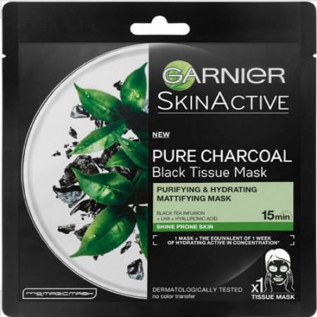 1pc Garnier Skin Active Pure Charcoal Black Tissue Mask 